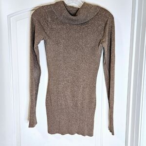 Marciano Gold Shimer Sparkle Pullover Cowl Neck Sweater